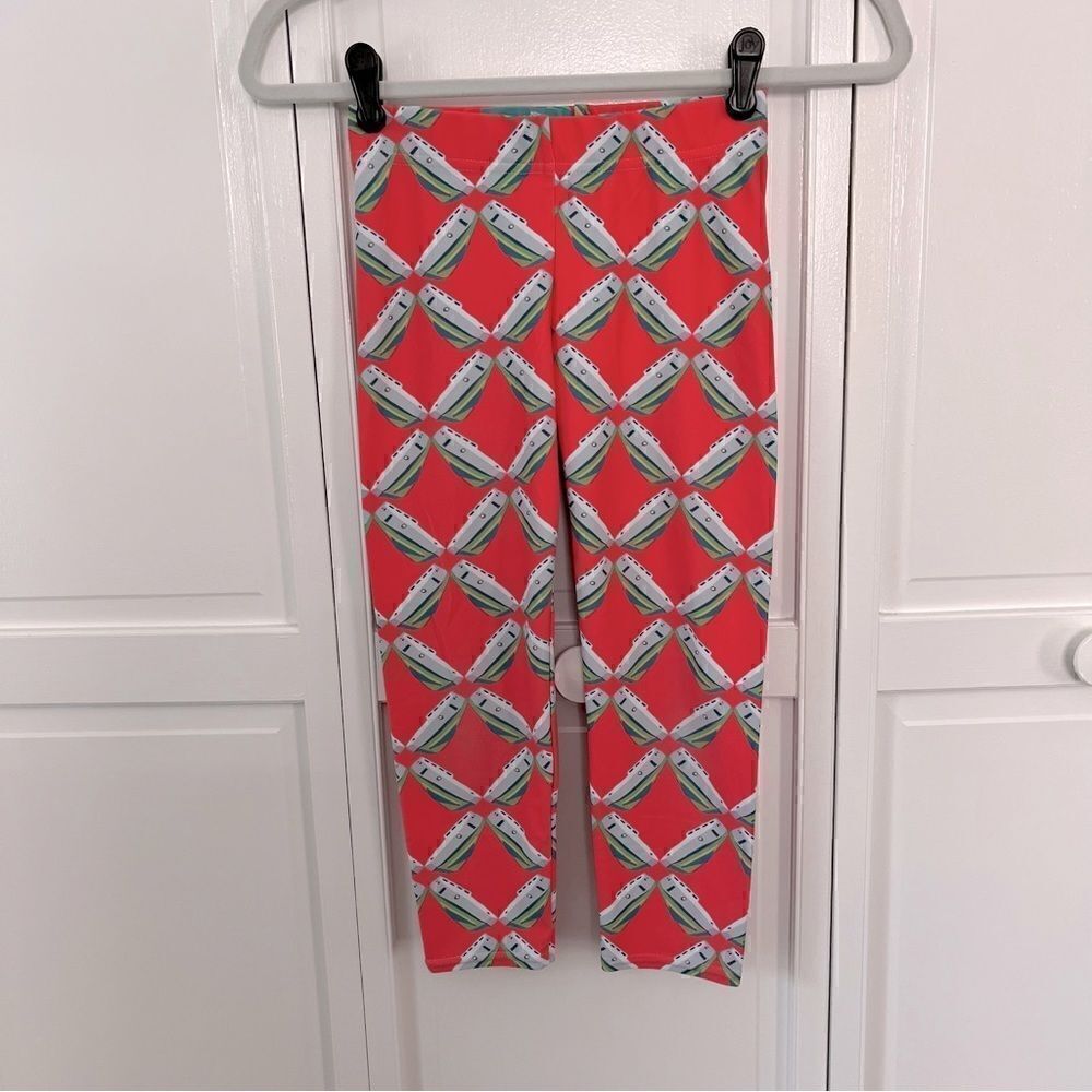 Leland Gal Grapefruit Tug Lattice Hand Painted Textiles, Girls XS Leggings